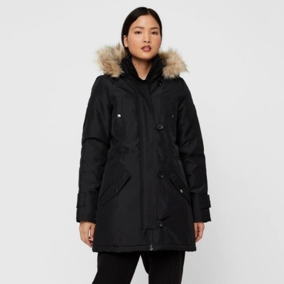 BRAND women Vero moda faux fur trim parka winter snow  jacket size S & M - Picture 1 of 6
